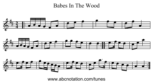 Babes In The Wood - staff notation