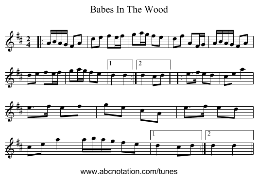 Babes In The Wood - staff notation