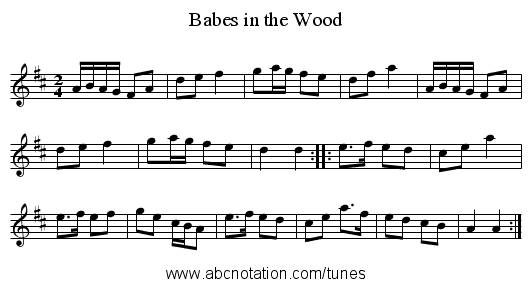 Babes in the Wood - staff notation