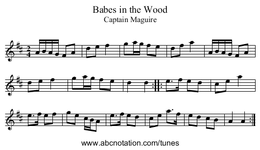 Babes in the Wood - staff notation