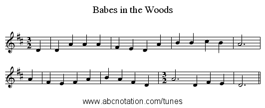 Babes in the Woods - staff notation