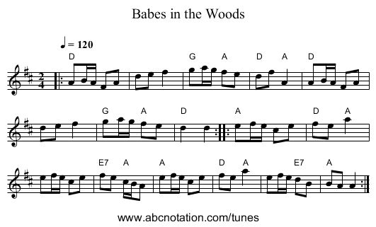 Babes in the Woods - staff notation