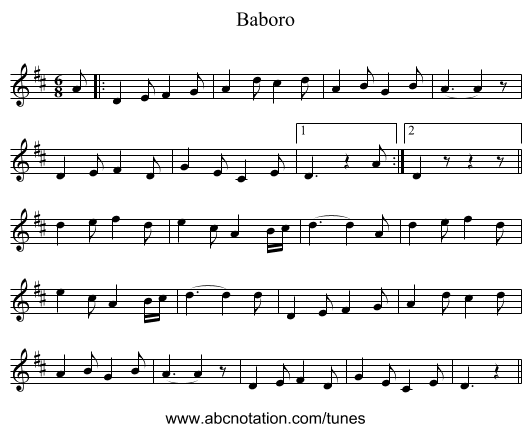Baboro - staff notation