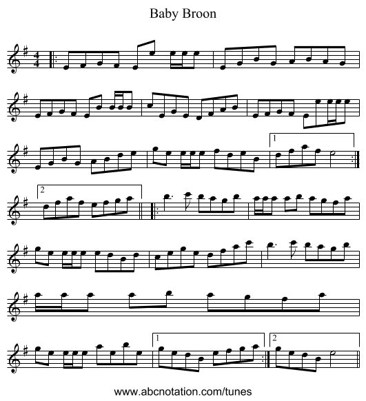 Baby Broon - staff notation