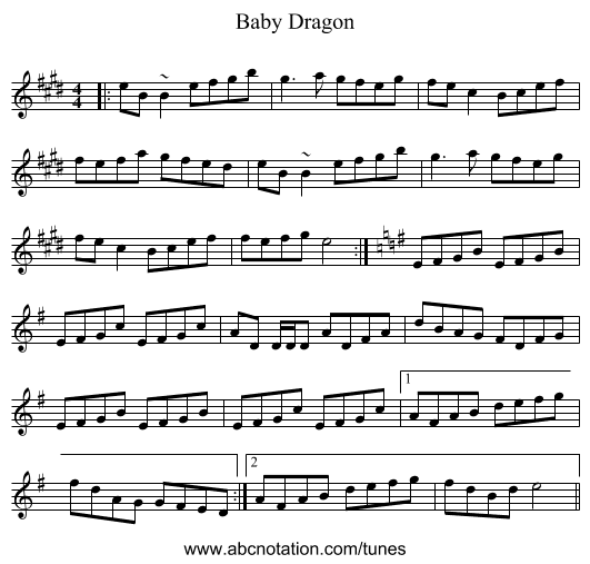 Baby Dragon - staff notation