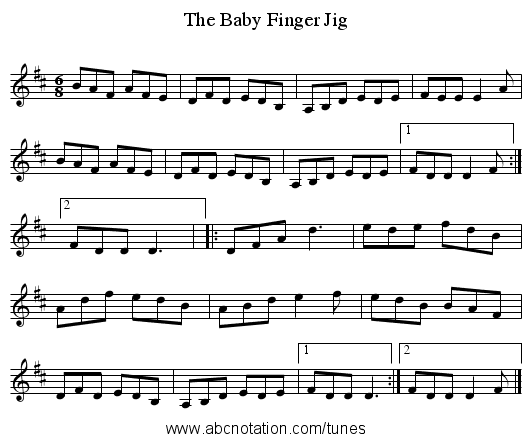 Baby Finger Jig, The - staff notation