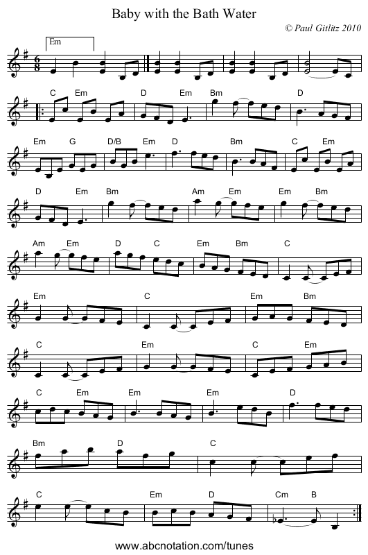 Baby with the Bath Water - staff notation