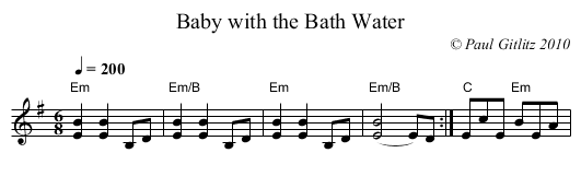 Baby with the Bath Water - staff notation