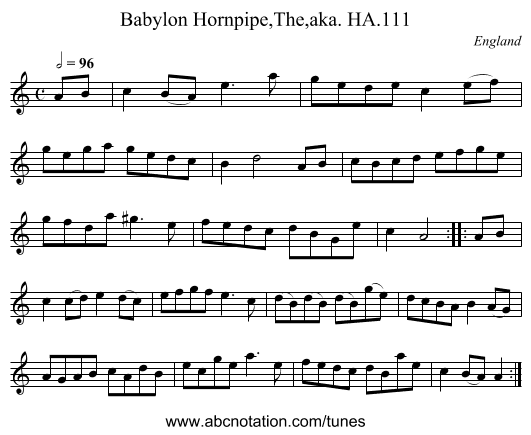 Babylon Hornpipe,The,aka. HA.111 - staff notation