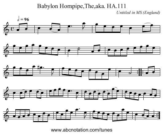 Babylon Hornpipe,The,aka. HA.111 - staff notation