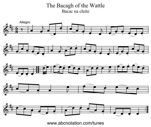 Bacagh of the Wattle, The - staff notation