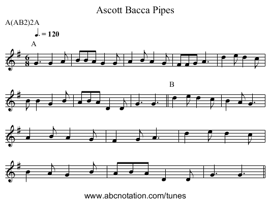 Bacca Pipes, Ascott - staff notation