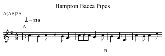 Bacca Pipes, Bampton - staff notation