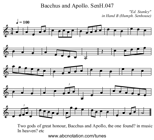 Bacchus and Apollo. SenH.047 - staff notation