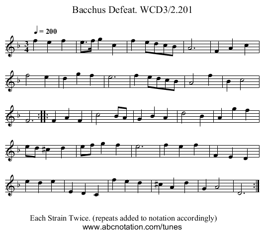 Bacchus Defeat. WCD3/2.201 - staff notation