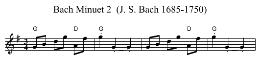 Bach Minuet 2  (J. S. Bach 1685-1750) - staff notation