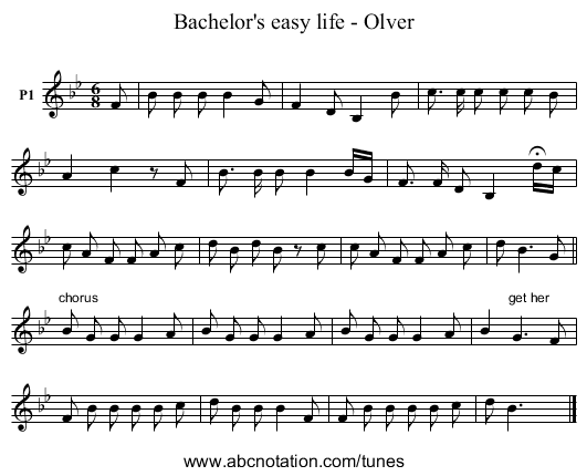 Bachelor's easy life - Olver - staff notation