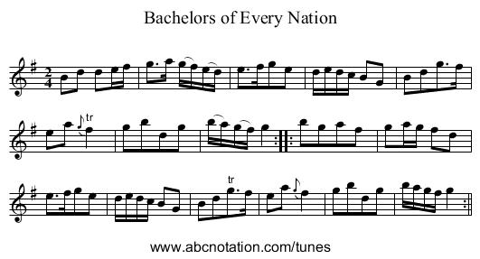 Bachelors of Every Nation - staff notation