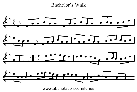 Bachelor’s Walk - staff notation
