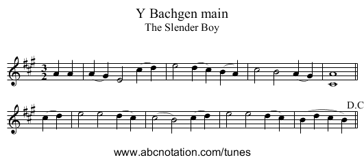 Bachgen main, Y - staff notation