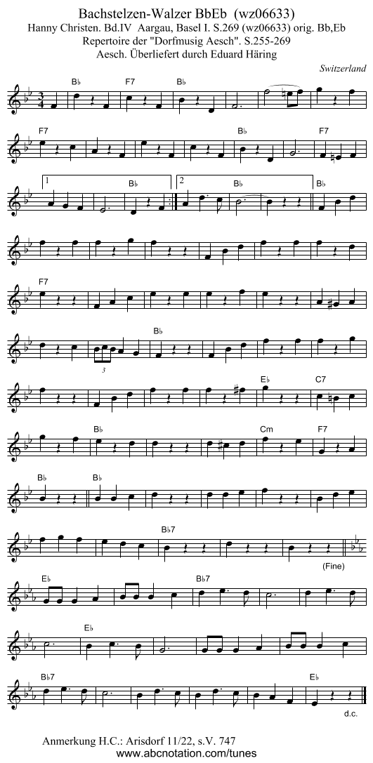 Bachstelzen-Walzer BbEb  (wz06633) - staff notation