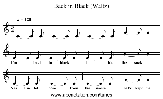 Back in Black (Waltz) - staff notation