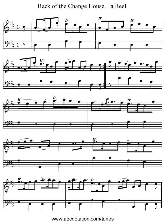 Back of the Change House.   a Reel. - staff notation