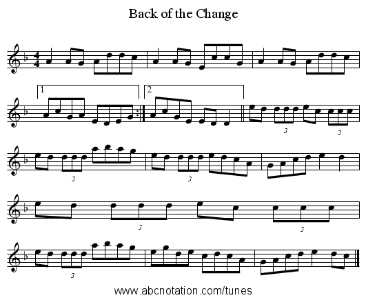 Back of the Change - staff notation