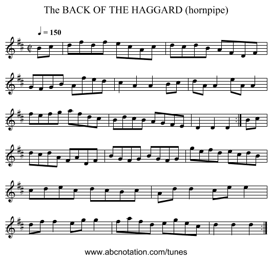BACK OF THE HAGGARD (hornpipe), The - staff notation