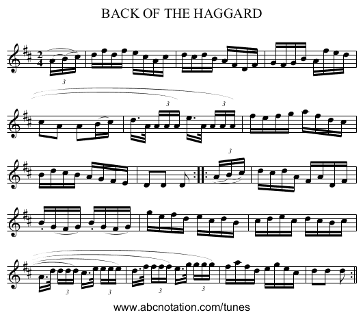 BACK OF THE HAGGARD - staff notation