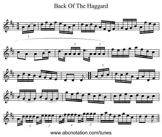 Back Of The Haggard - staff notation