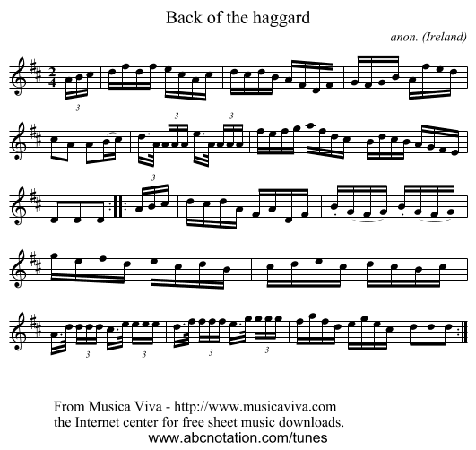 Back of the haggard - staff notation
