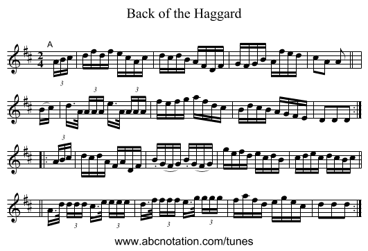 Back of the Haggard - staff notation