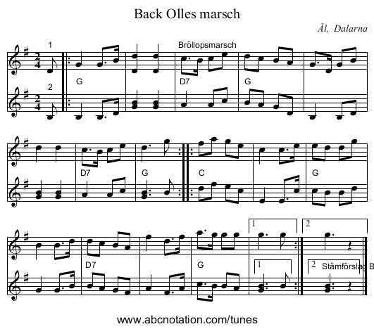 Back Olles marsch - staff notation