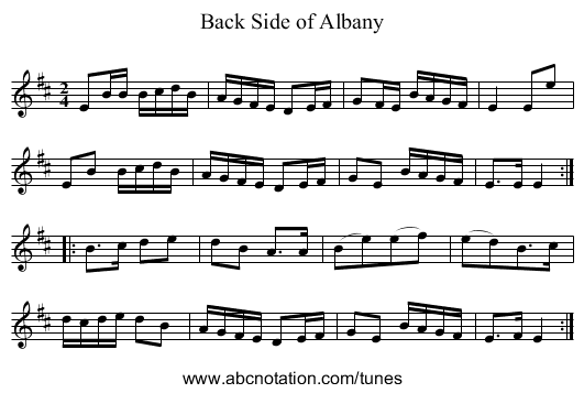 Back Side of Albany - staff notation
