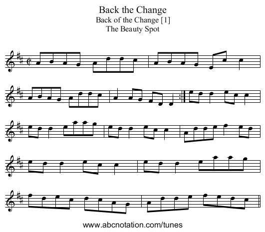 Back the Change - staff notation