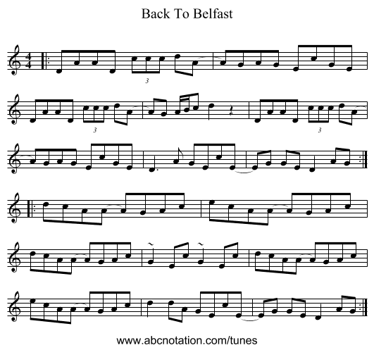 Back To Belfast - staff notation