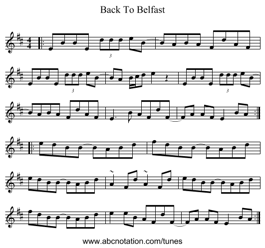 Back To Belfast - staff notation