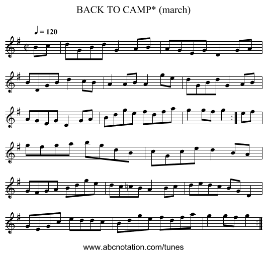 BACK TO CAMP* (march) - staff notation