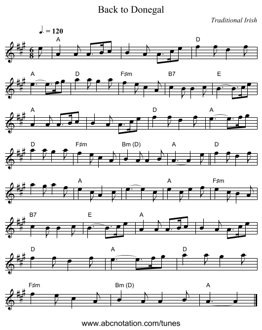 Back to Donegal - staff notation