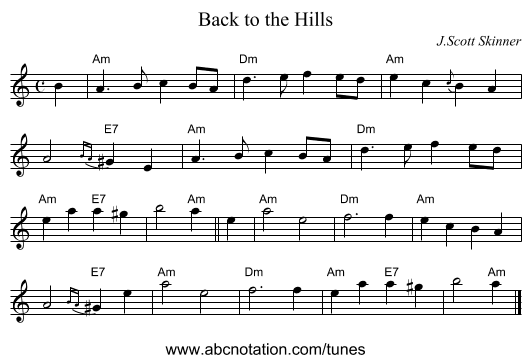 Back to the Hills - staff notation
