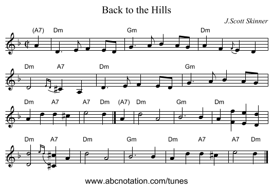 Back to the Hills - staff notation