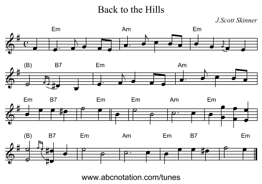Back to the Hills - staff notation