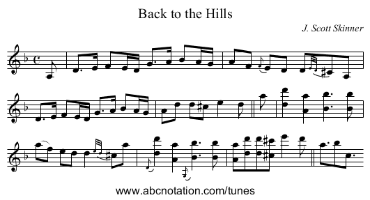 Back to the Hills - staff notation