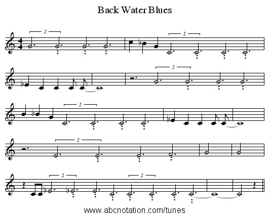 Back Water Blues - staff notation