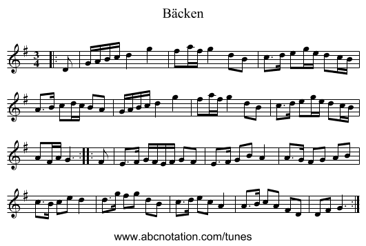Bäcken - staff notation