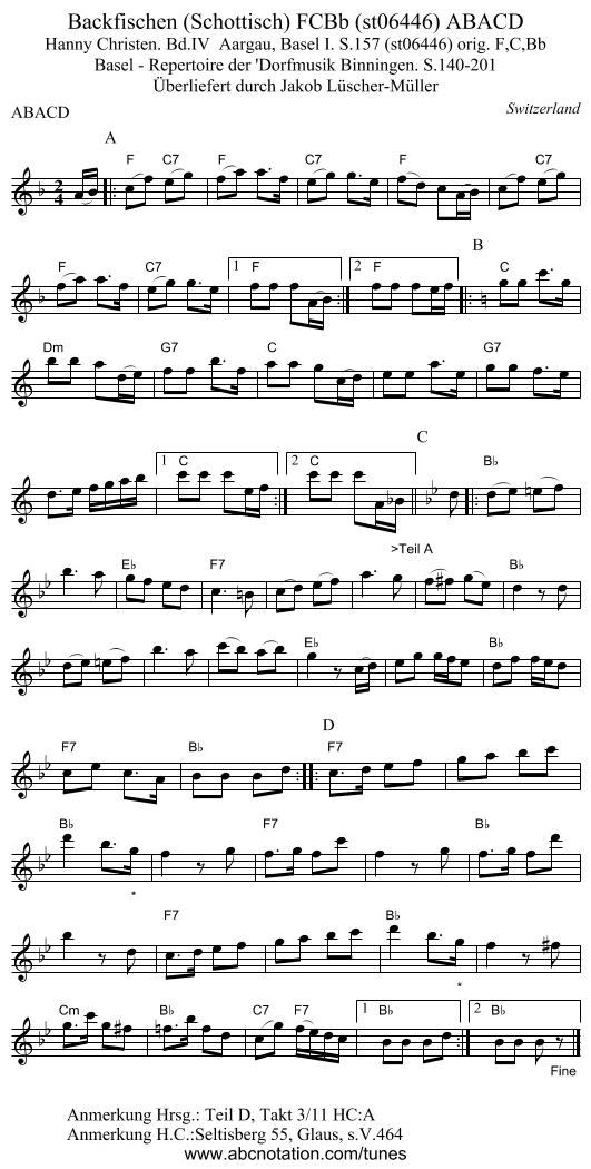 Backfischen (Schottisch) FCBb (st06446) ABACD - staff notation