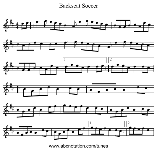 Backseat Soccer - staff notation