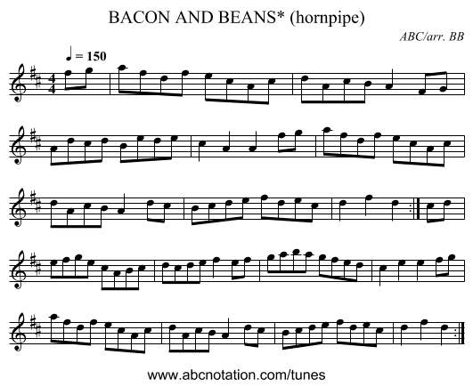 BACON AND BEANS* (hornpipe) - staff notation
