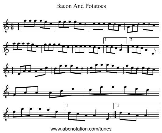 Bacon And Potatoes - staff notation